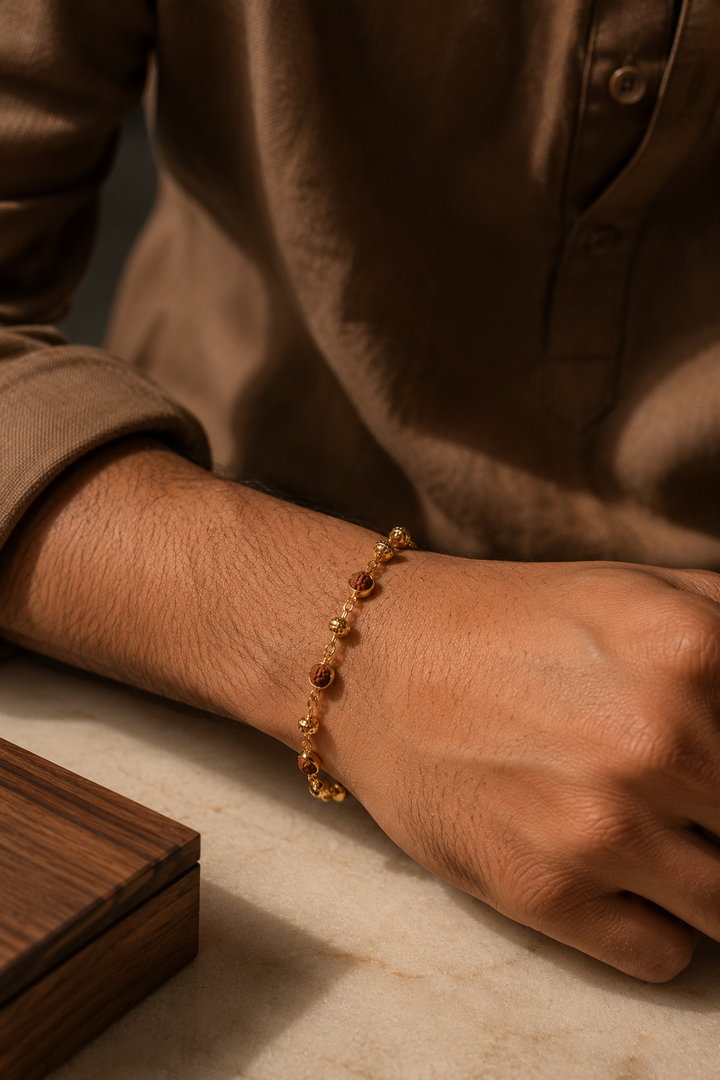 Trinetra Rudraksha Gold-Tone Bracelet